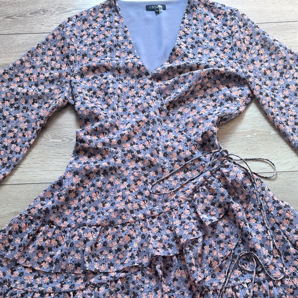 1. State Floral Ruffle Balloon Sleeve Mini Wrap Dress - Picture 6 of 16